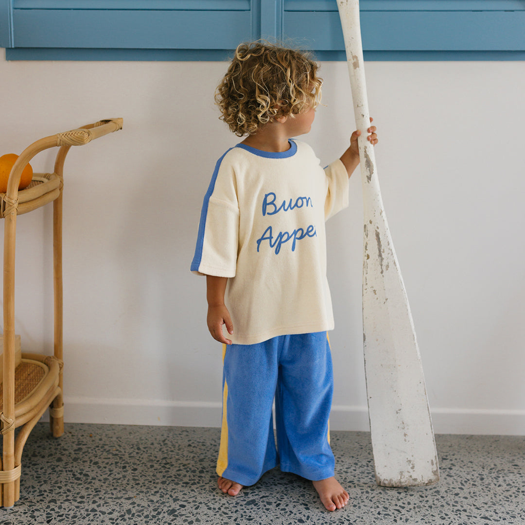 Buon Appetito Mid Sleeve Tee Buttercream / Blue