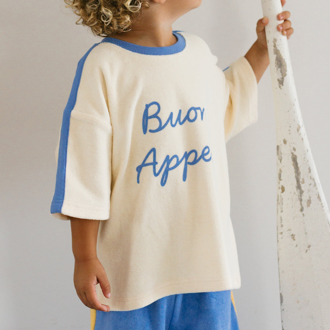 Buon Appetito Mid Sleeve Tee Buttercream / Blue