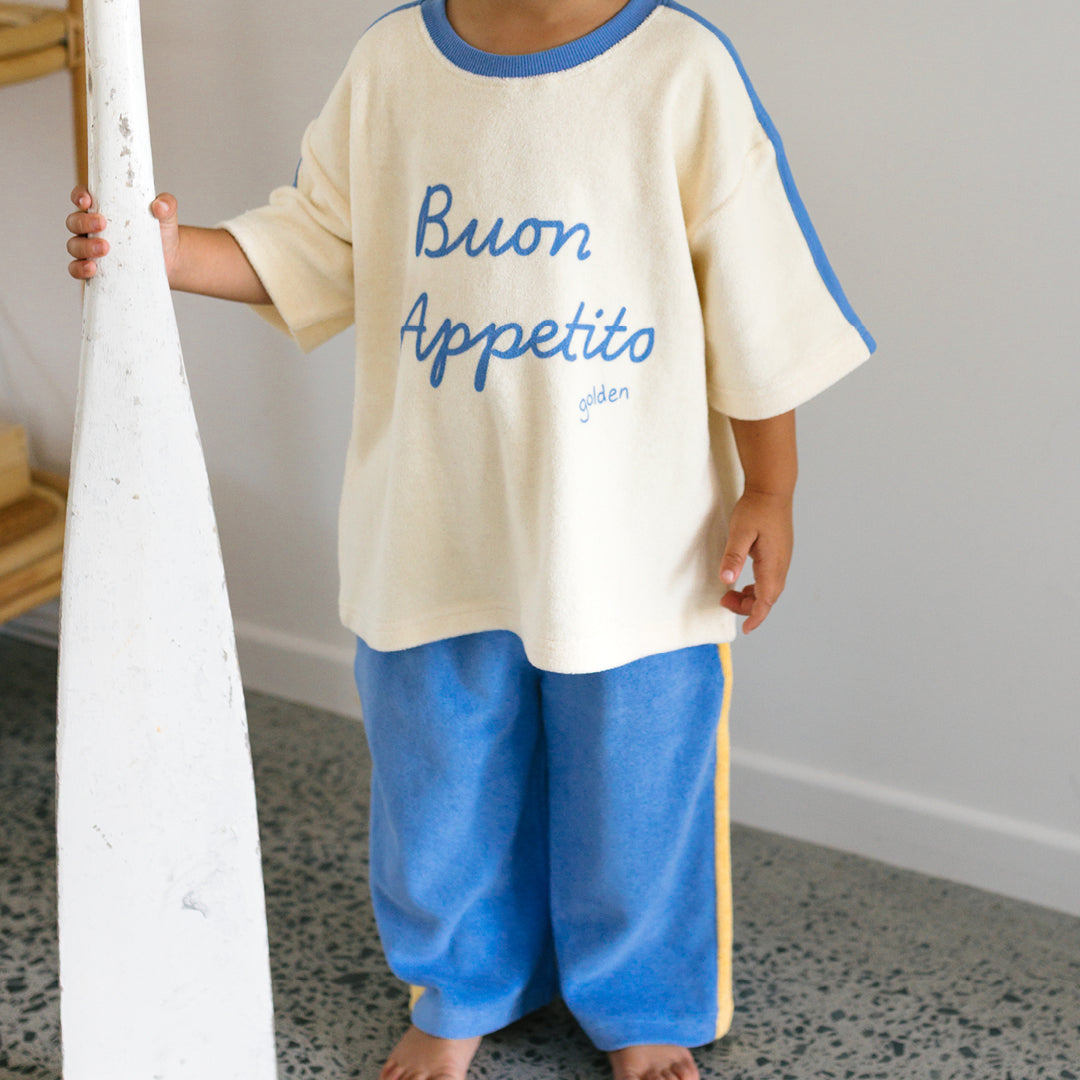 Buon Appetito Mid Sleeve Tee Buttercream / Blue