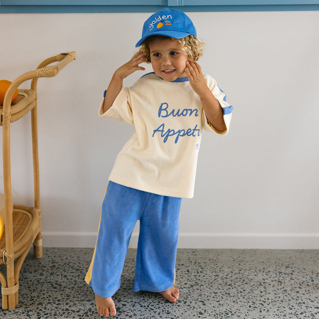 Buon Appetito Mid Sleeve Tee Buttercream / Blue