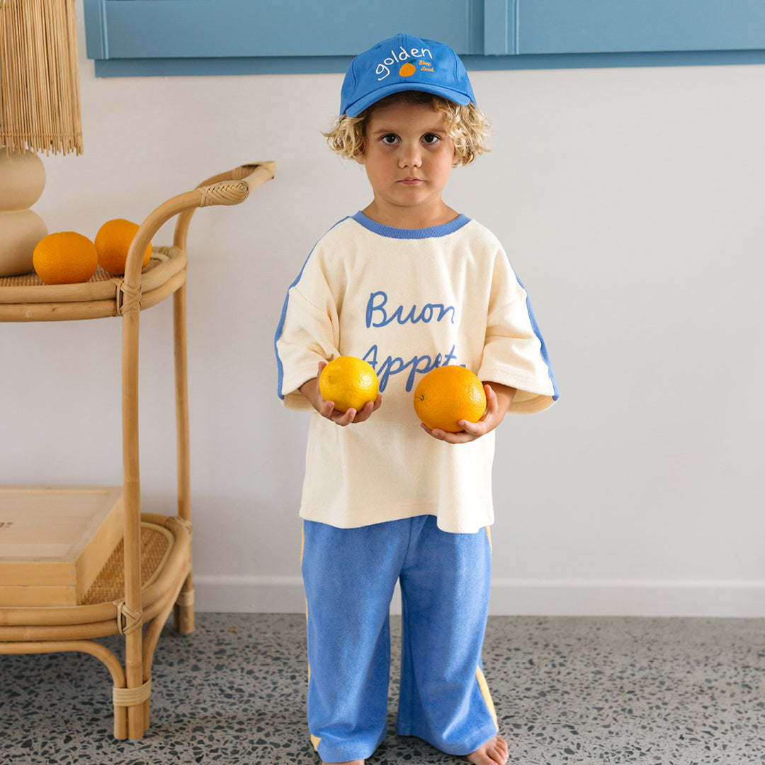 Buon Appetito Mid Sleeve Tee Buttercream / Blue