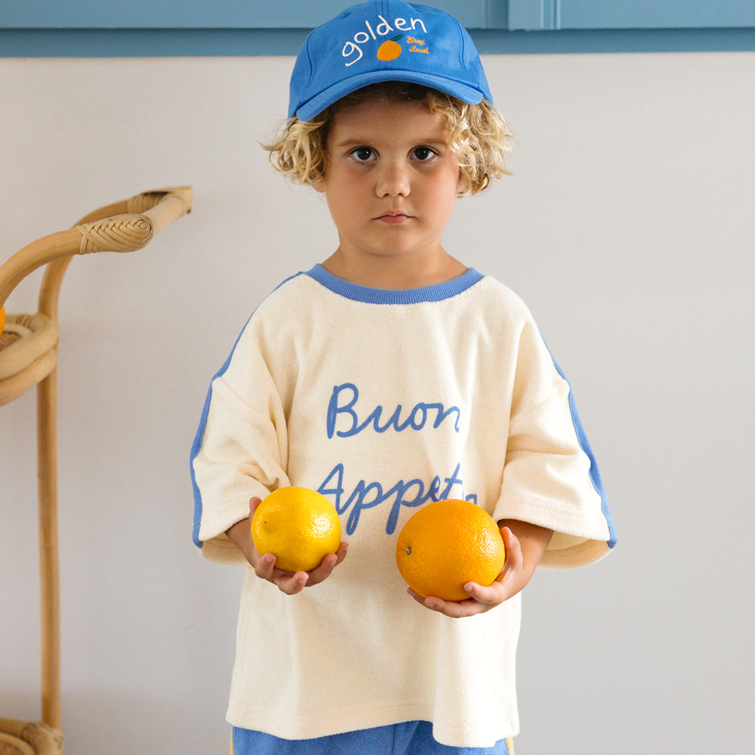 Buon Appetito Mid Sleeve Tee Buttercream / Blue