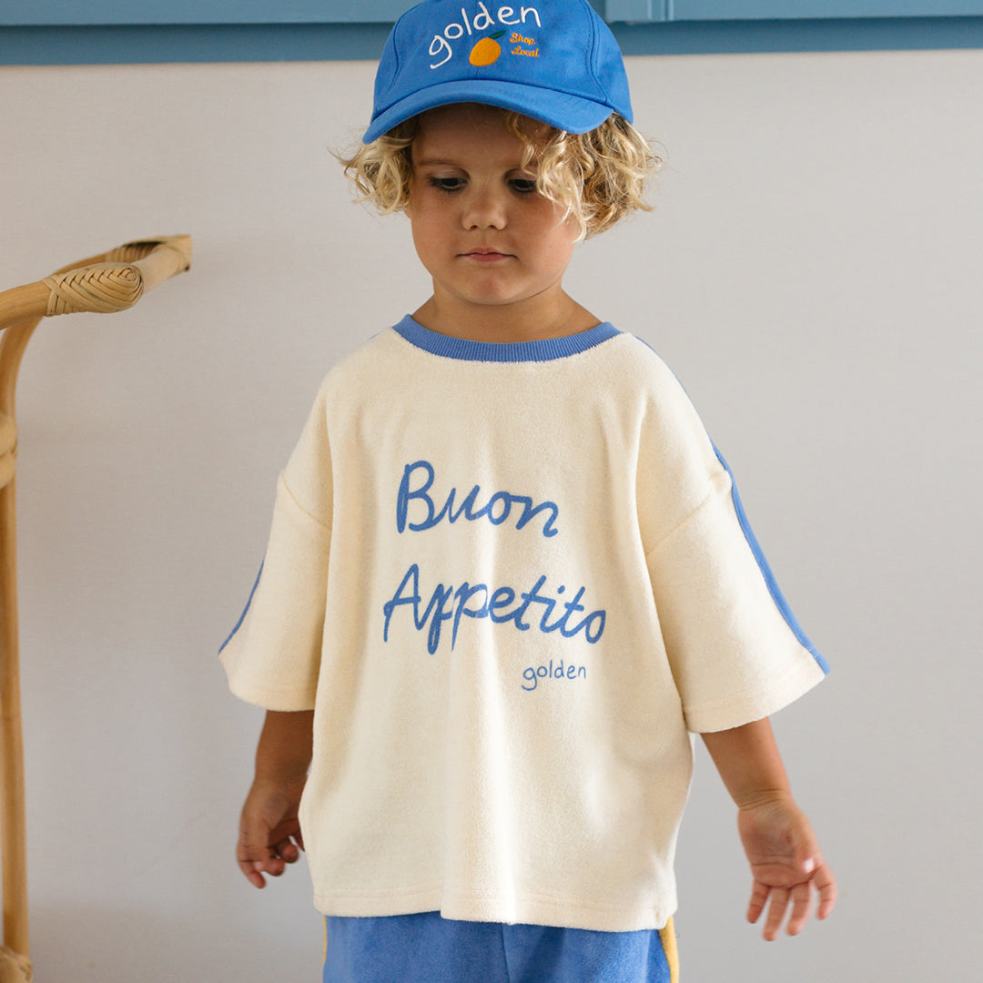 Buon Appetito Mid Sleeve Tee Buttercream / Blue