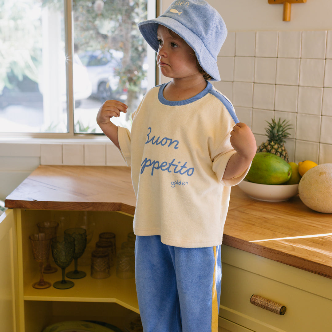 Buon Appetito Mid Sleeve Tee Buttercream / Blue