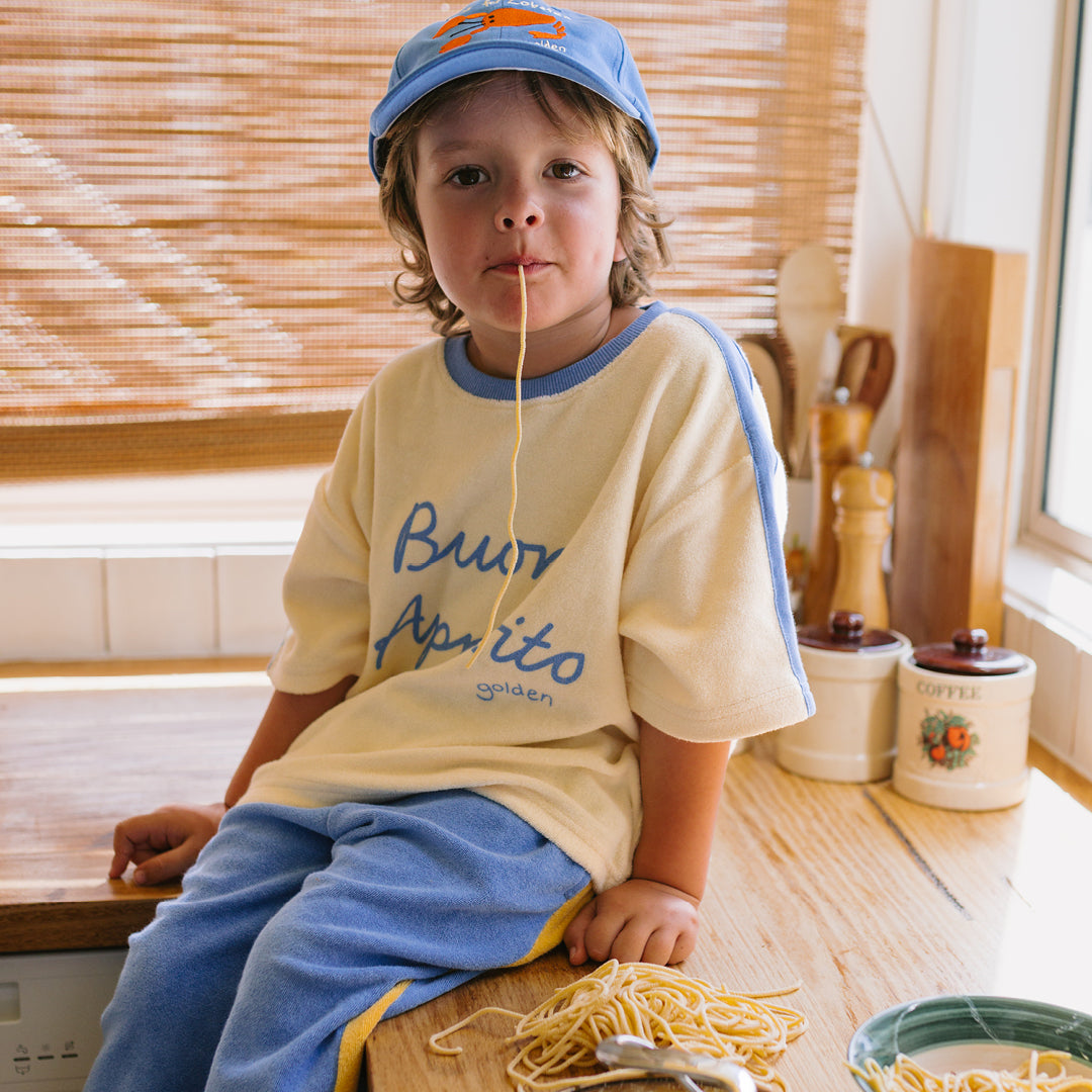 Buon Appetito Mid Sleeve Tee Buttercream / Blue