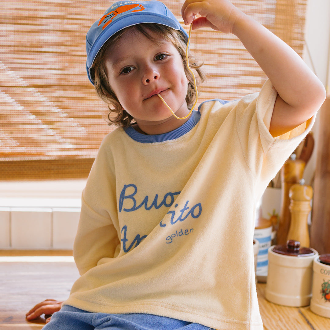 Buon Appetito Mid Sleeve Tee Buttercream / Blue