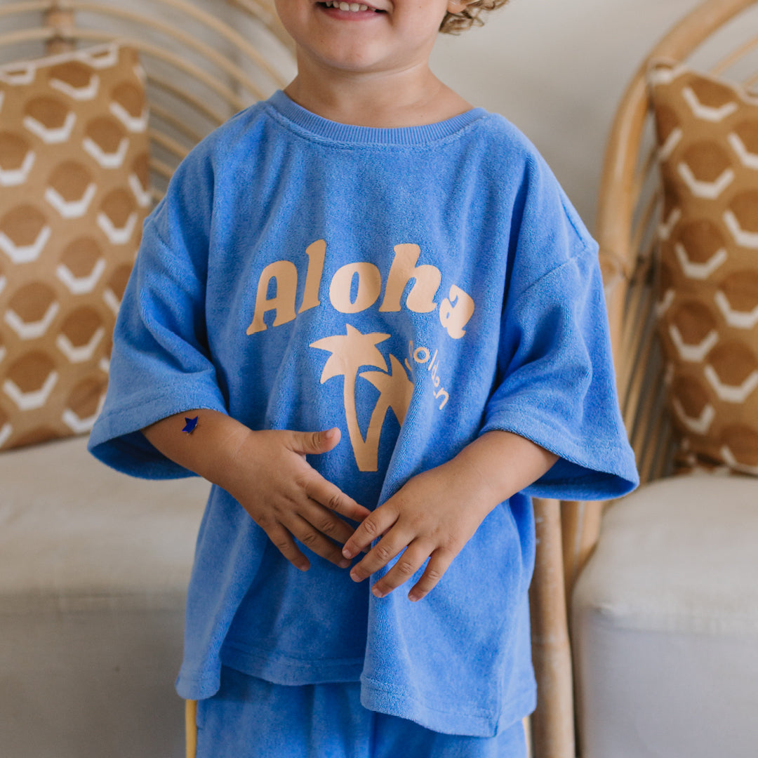 Aloha Mid Sleeve Tee Pool Blue