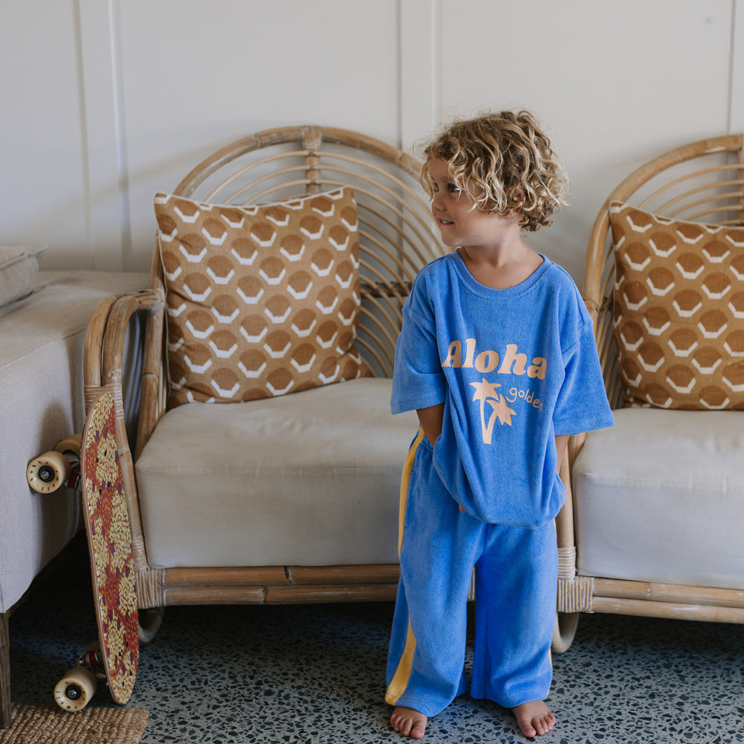 Ciao Tutti Relaxed Pants Pool Blue & Golden Cream
