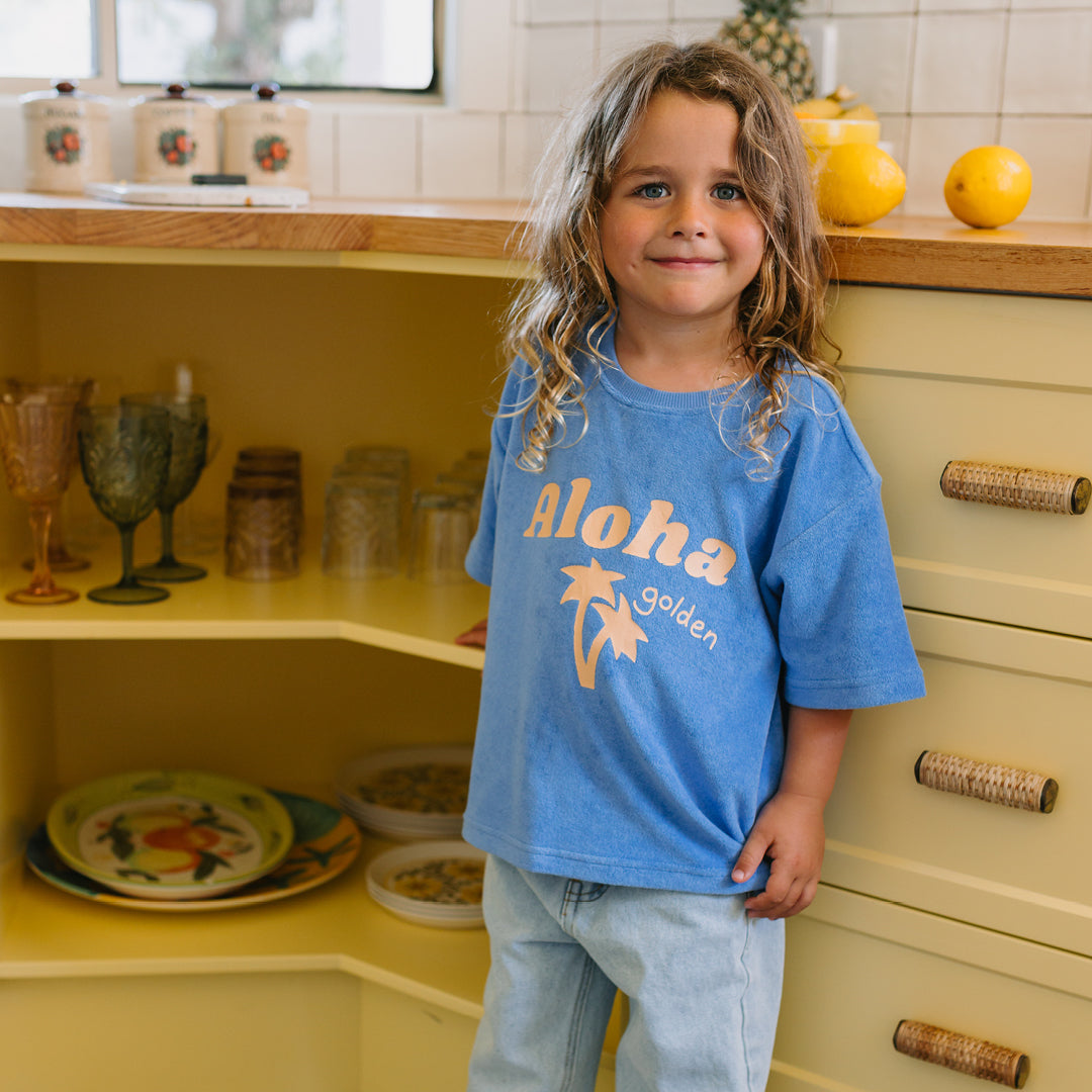 Aloha Mid Sleeve Tee Pool Blue