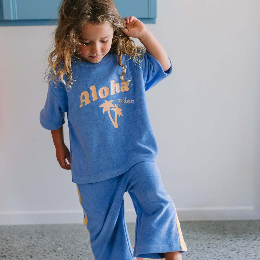 Ciao Tutti Relaxed Pants Pool Blue & Golden Cream