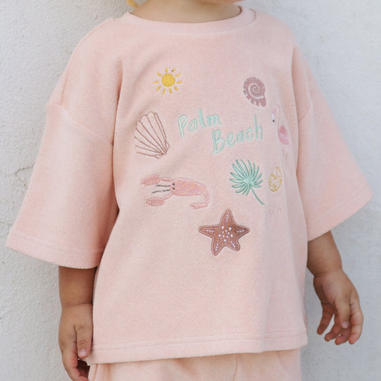 Palm Beach Mid Sleeve Tee Terry Towel Flamingo Pink