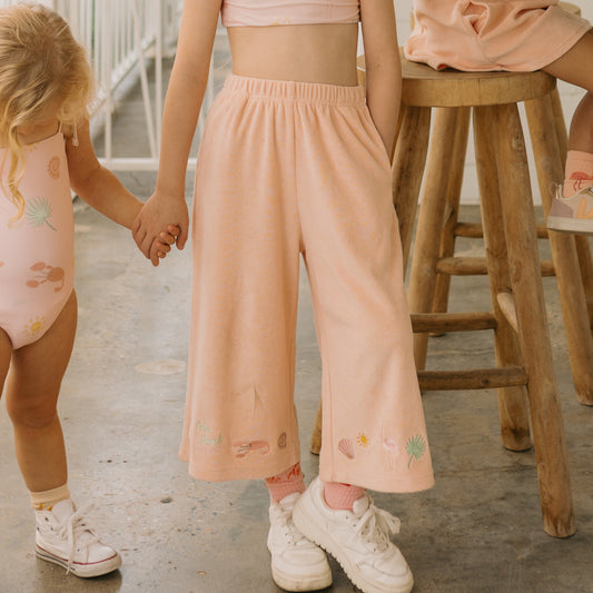 Palm Beach Wide Leg Pants Terry Towel Palm Flamingo Pink