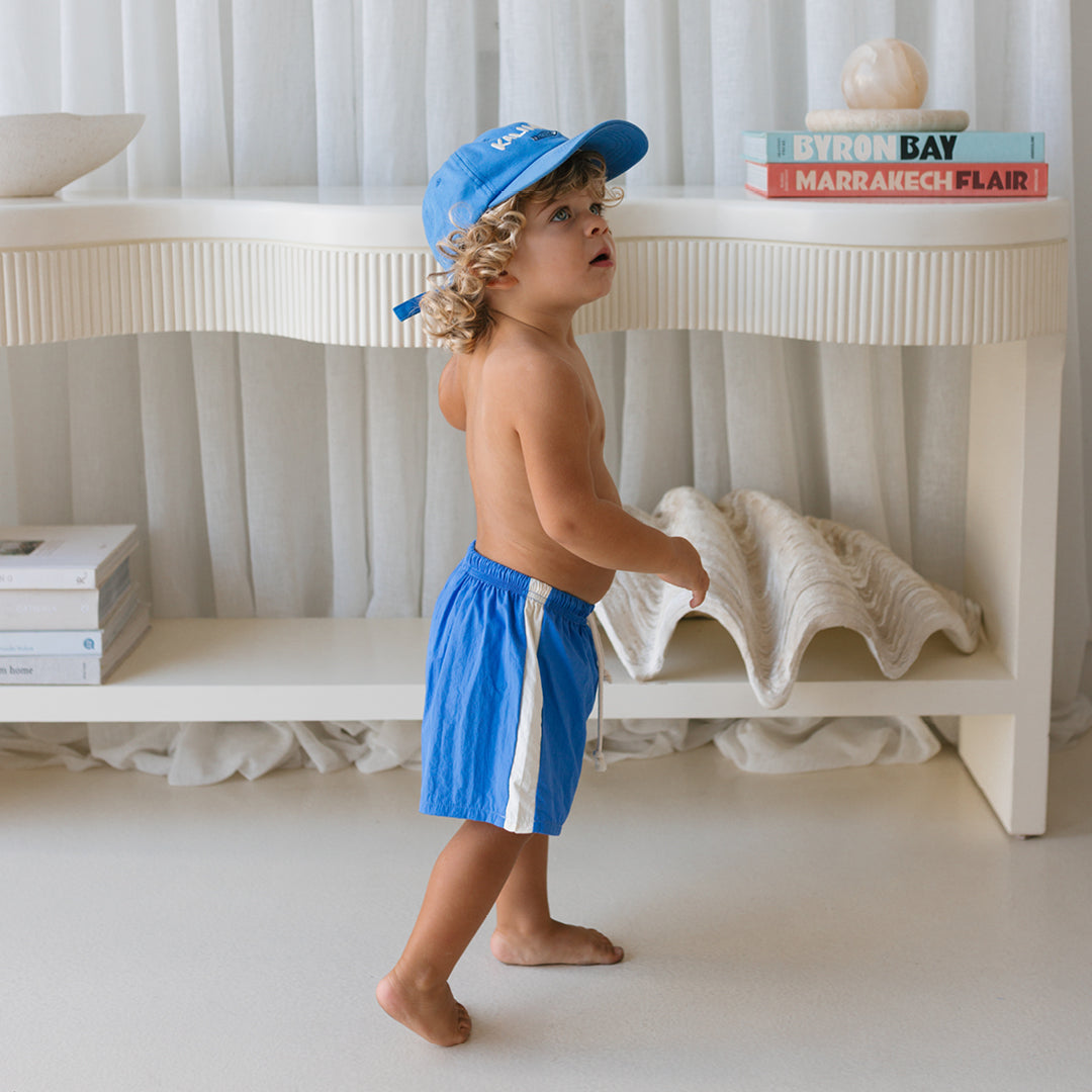 Golden Retro Board Shorts Deep Ocean