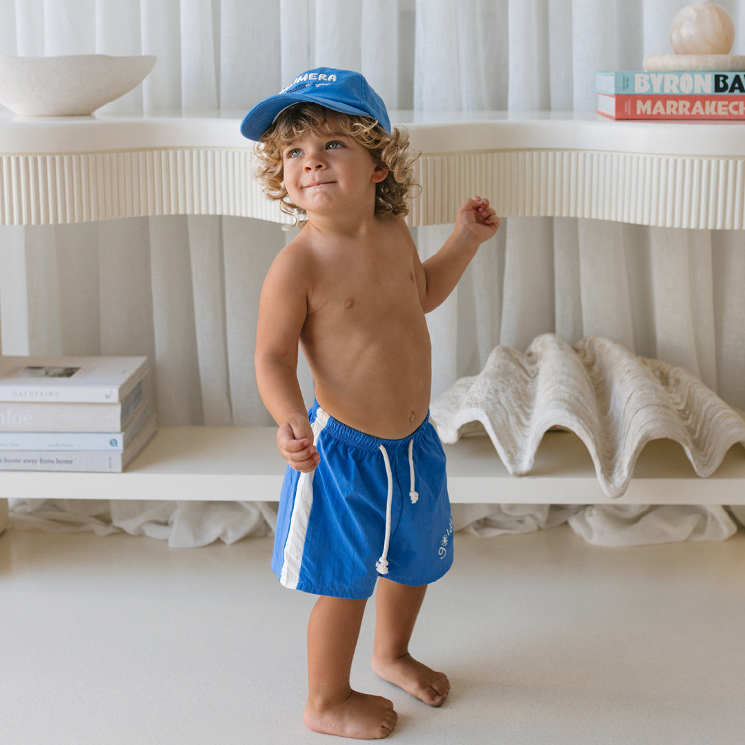 Golden Retro Board Shorts Deep Ocean