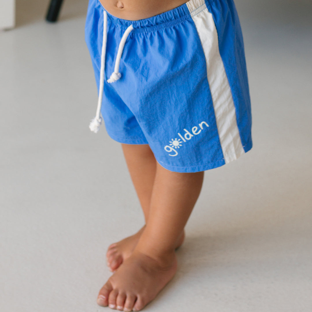 Golden Retro Board Shorts Deep Ocean