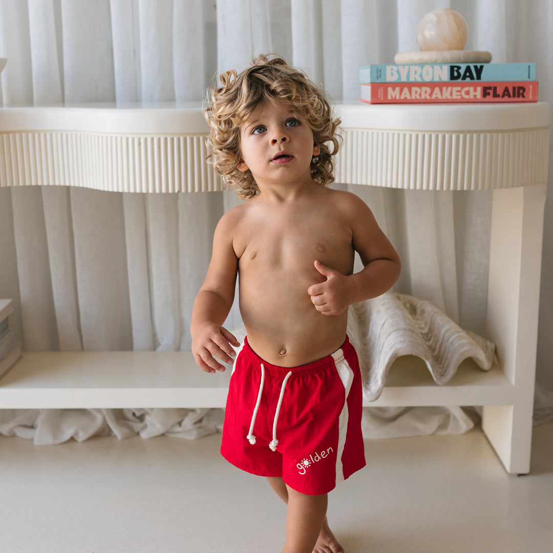 Golden Retro Board Shorts Warm Red