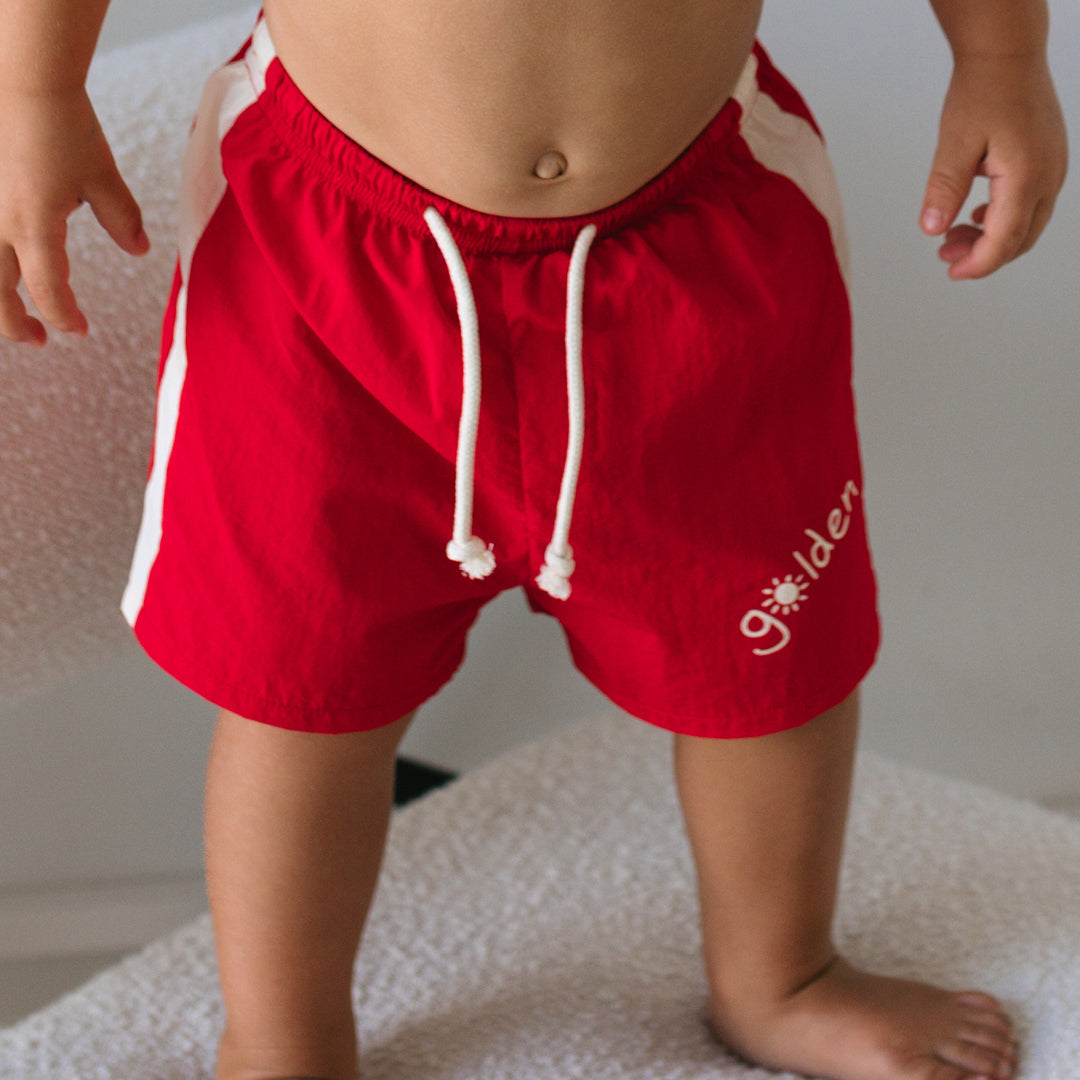 Golden Retro Board Shorts Warm Red