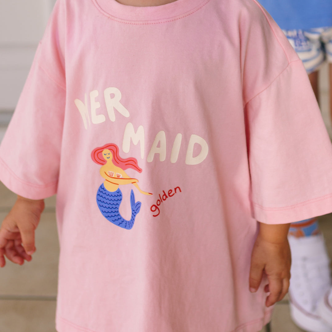 Mermaid Mid Sleeve Tee Pink Cream