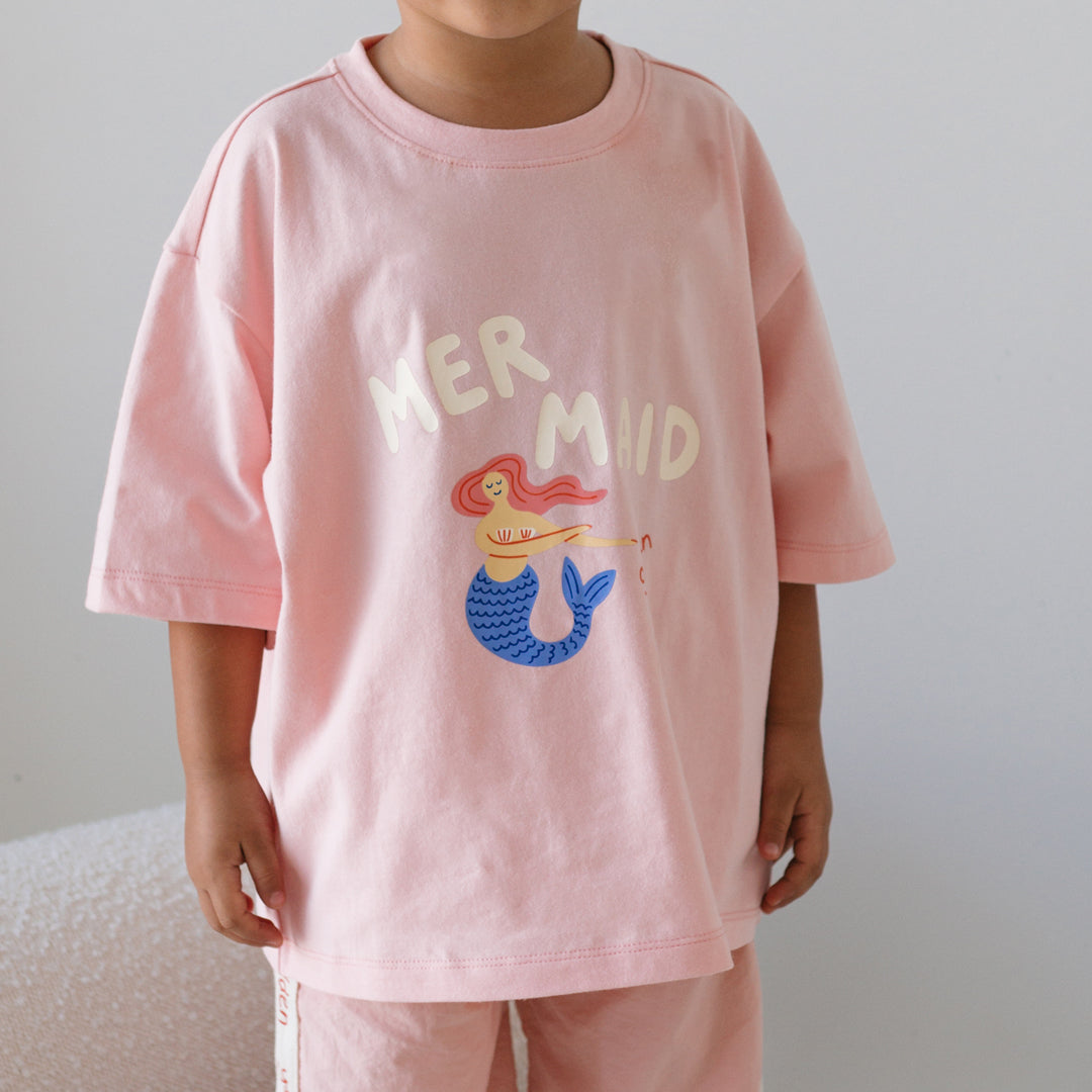 Mermaid Mid Sleeve Tee Pink Cream