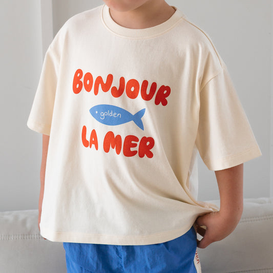 Bonjour La Mer Mid Sleeve Tee Buttercream