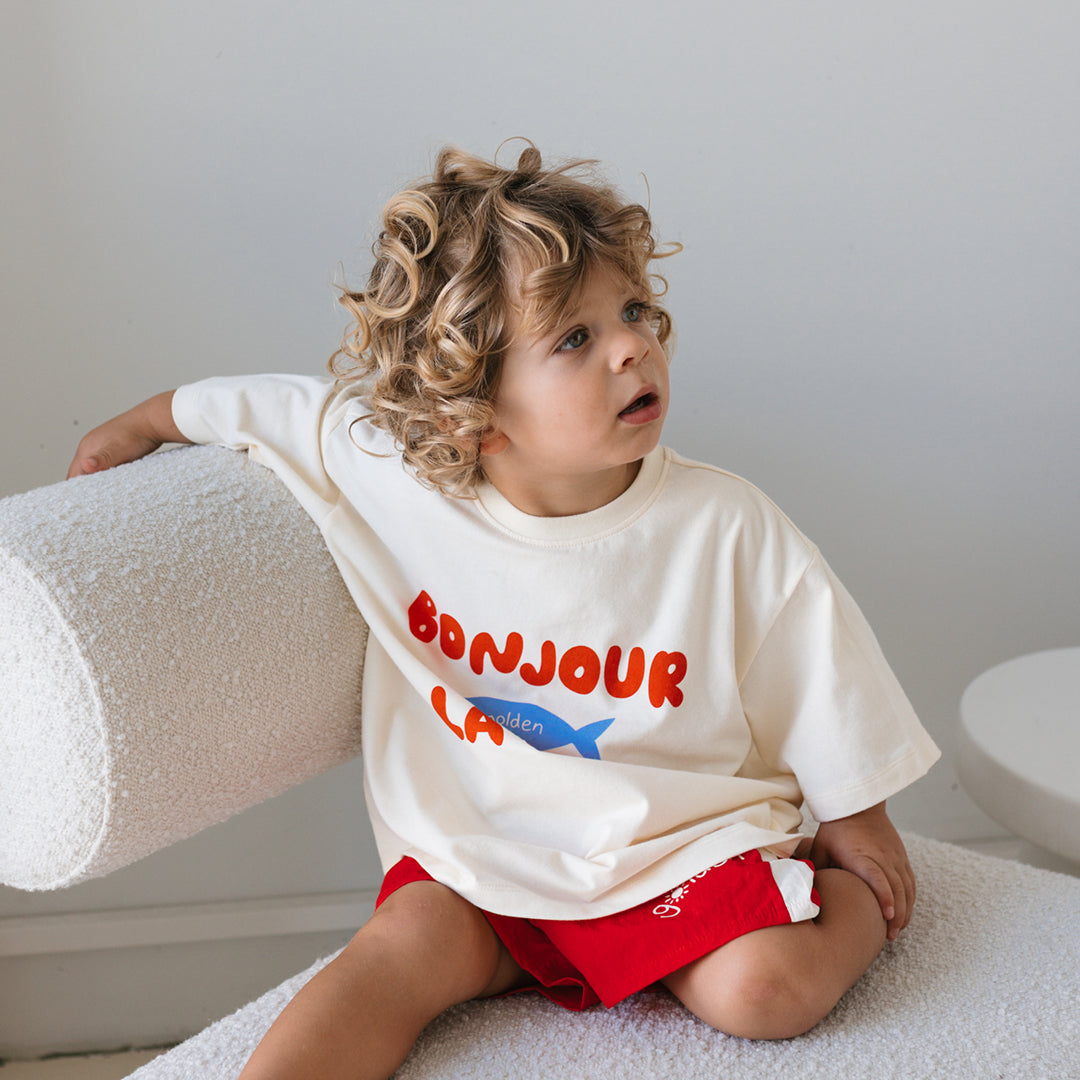 Bonjour La Mer Mid Sleeve Tee Buttercream