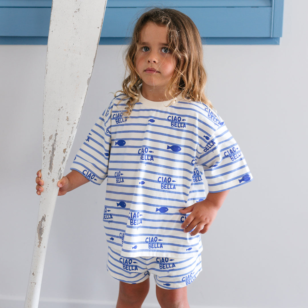 Ciao Bella Pesci Mid Sleeve Tee Buttercream Stripe