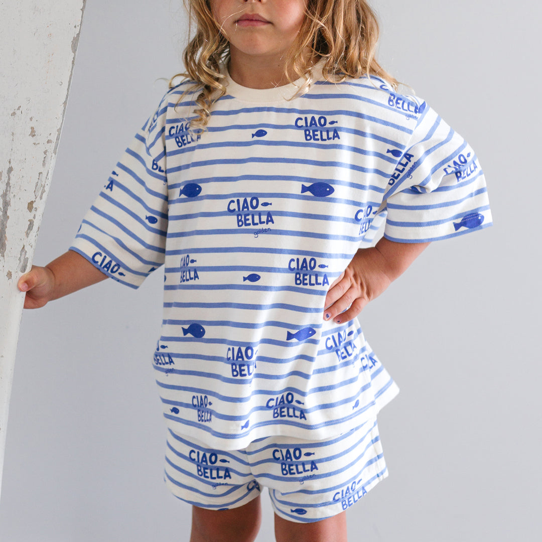 Ciao Bella Pesci Mid Sleeve Tee Buttercream Stripe
