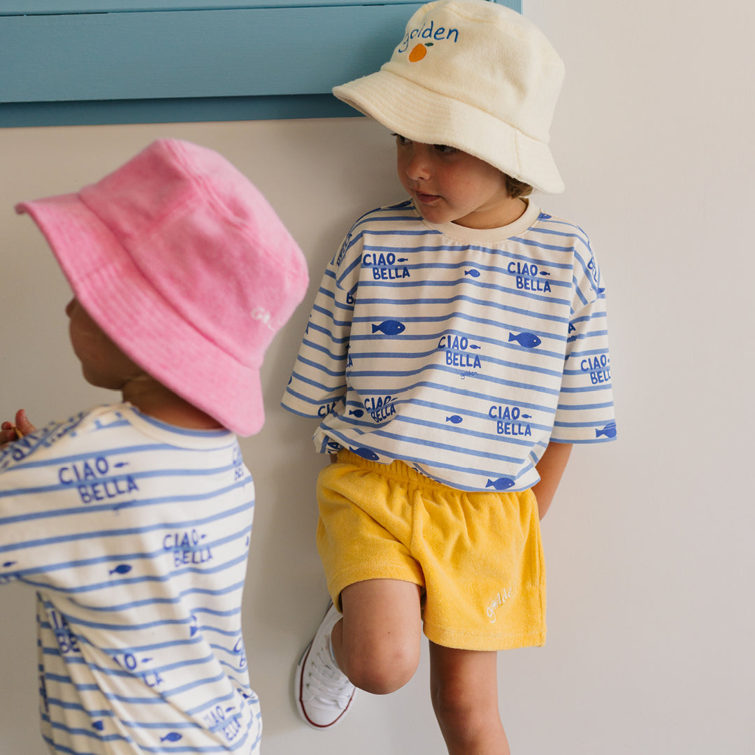 Ciao Bella Pesci Mid Sleeve Tee Buttercream Stripe