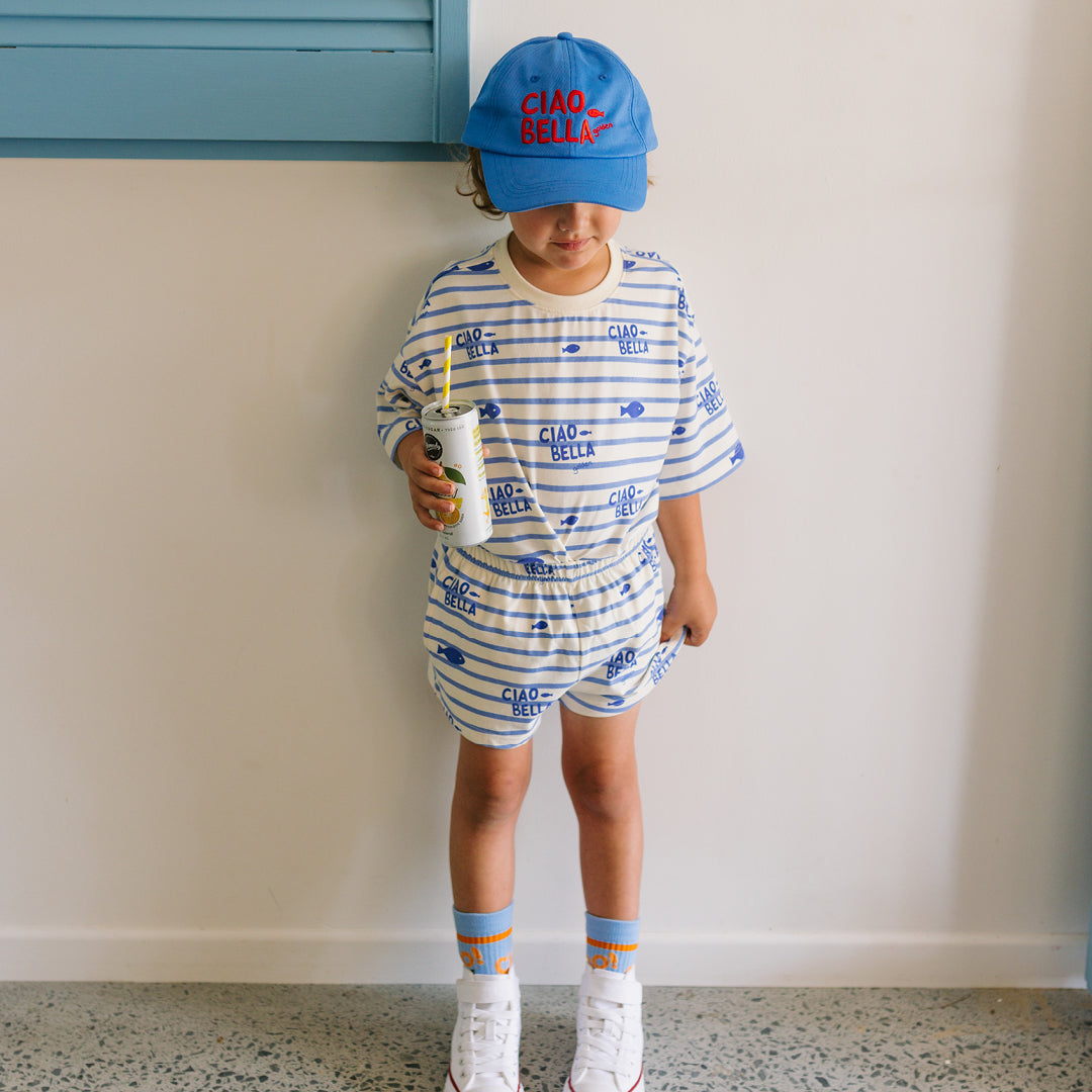 Ciao Bella Pesci Mid Sleeve Tee Buttercream Stripe