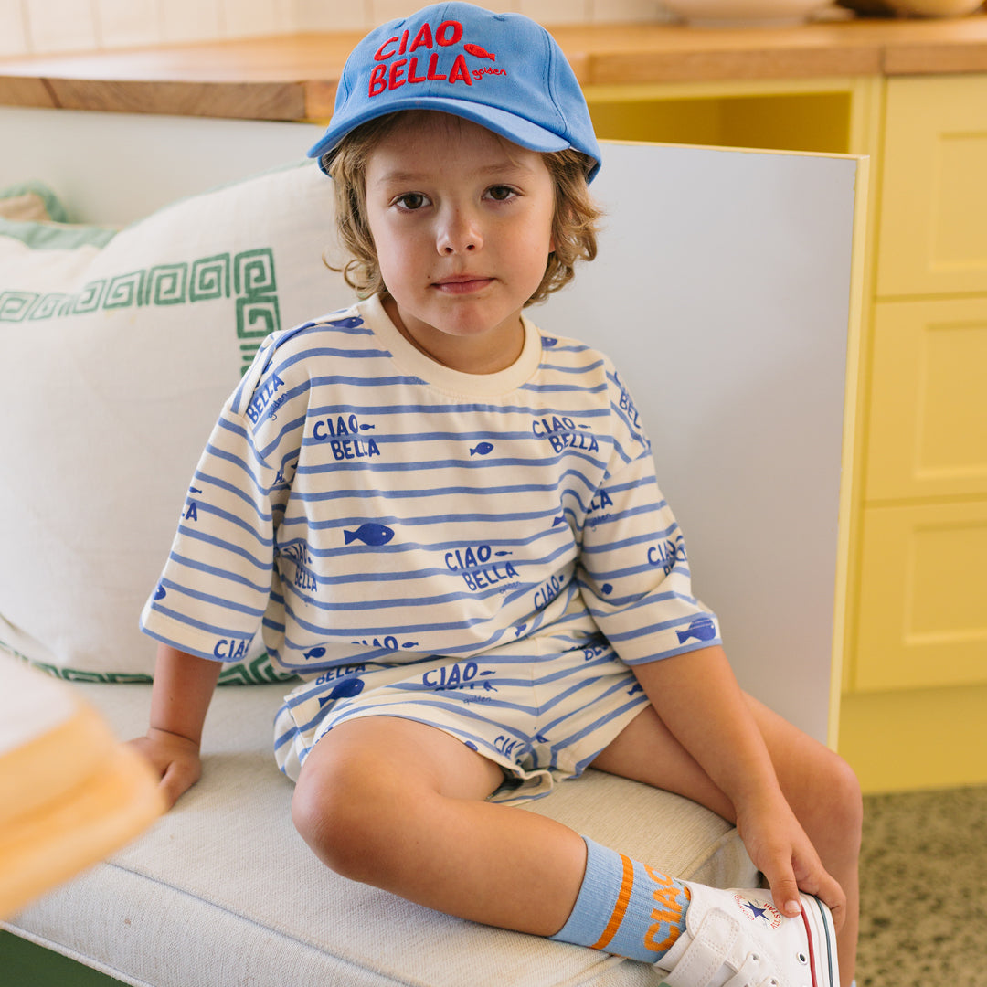 Ciao Bella Pesci Mid Sleeve Tee Buttercream Stripe