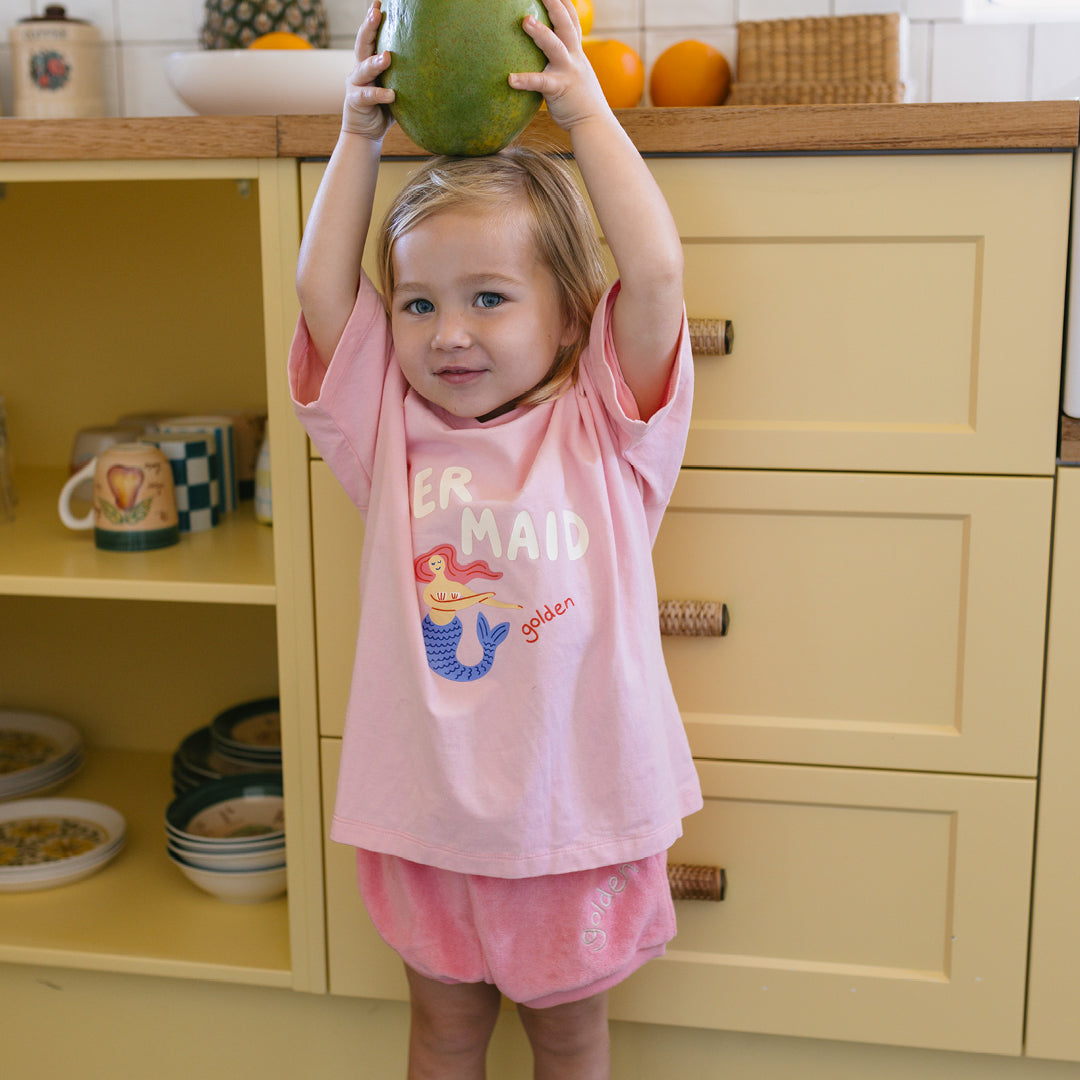 Mermaid Mid Sleeve Tee Pink Cream