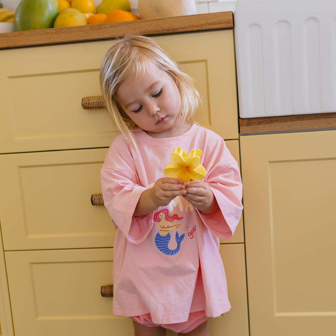 Mermaid Mid Sleeve Tee Pink Cream