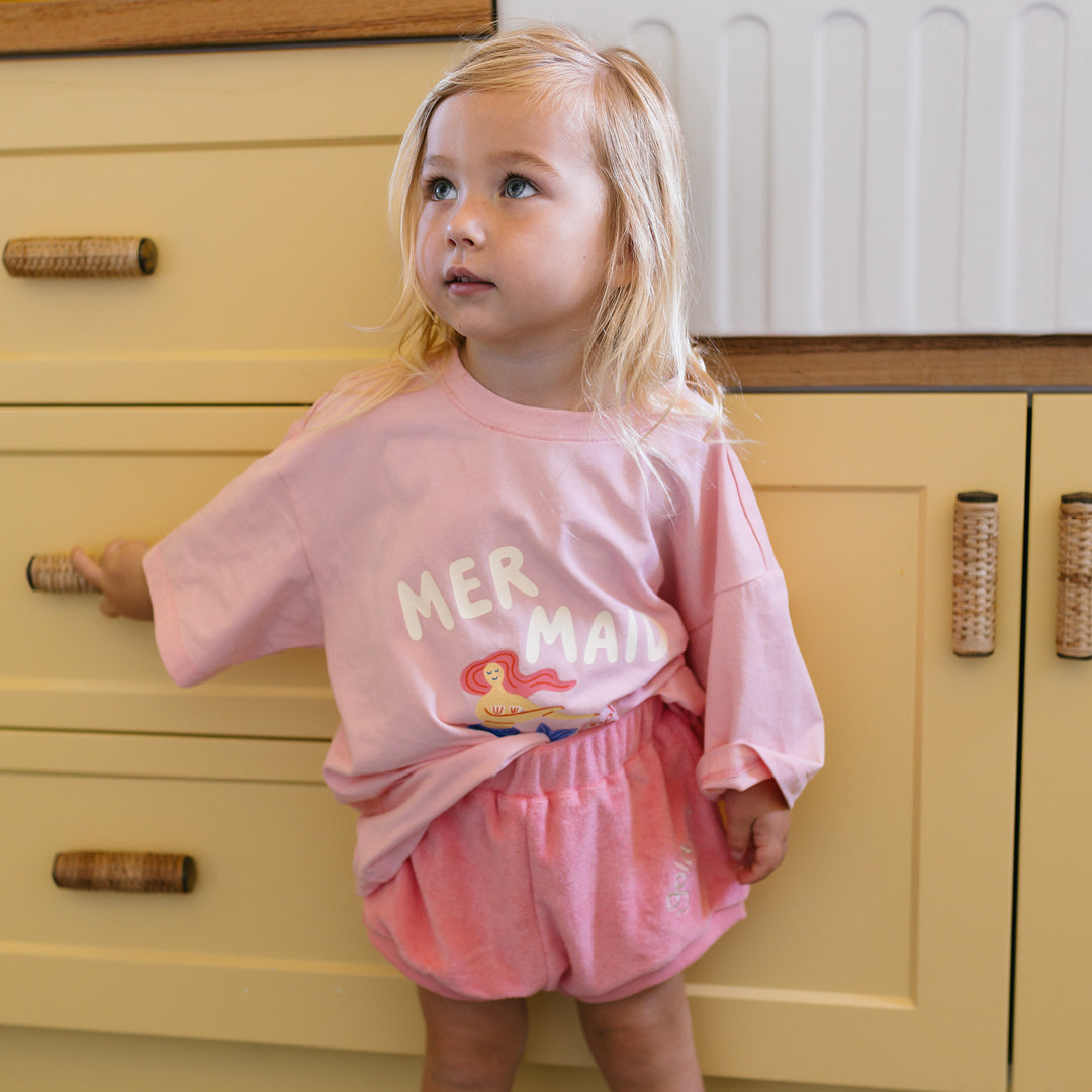 Mermaid Mid Sleeve Tee Pink Cream