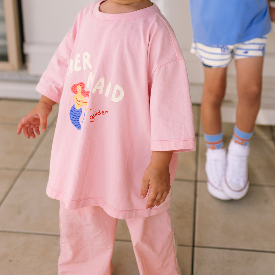 Mermaid Mid Sleeve Tee Pink Cream