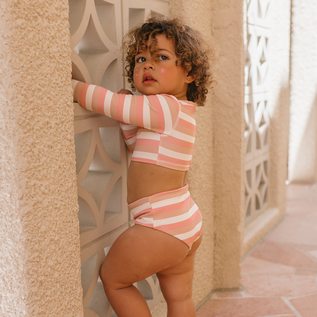 Vacation Cropped Swim Top Motel Pink Stripe
