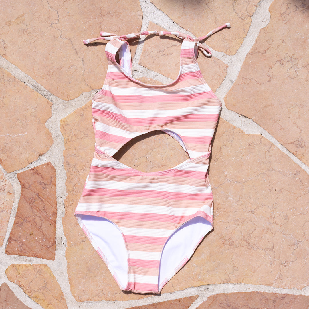 Vacation Cutout One Piece Swimsuit Motel Pink Stripe