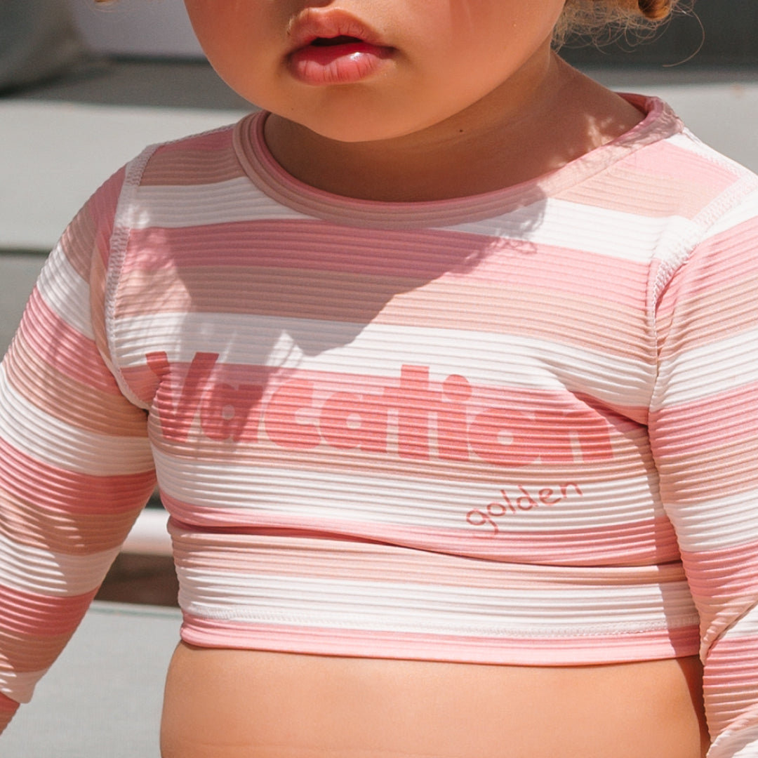 Vacation Cropped Swim Top Motel Pink Stripe