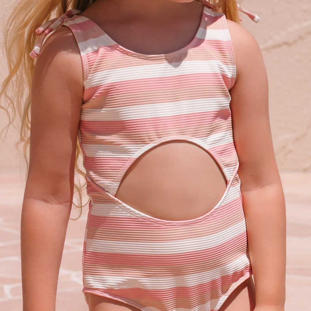 Vacation Cutout One Piece Swimsuit Motel Pink Stripe