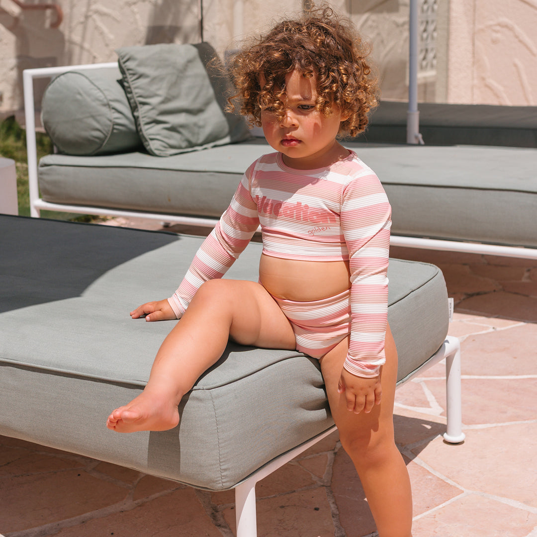 Vacation Cropped Swim Top Motel Pink Stripe