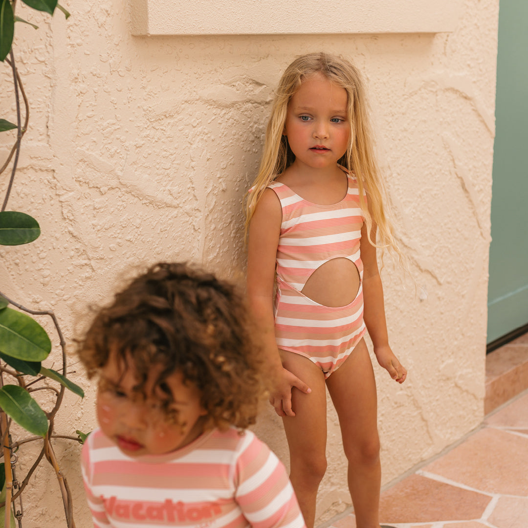 Vacation Cutout One Piece Swimsuit Motel Pink Stripe