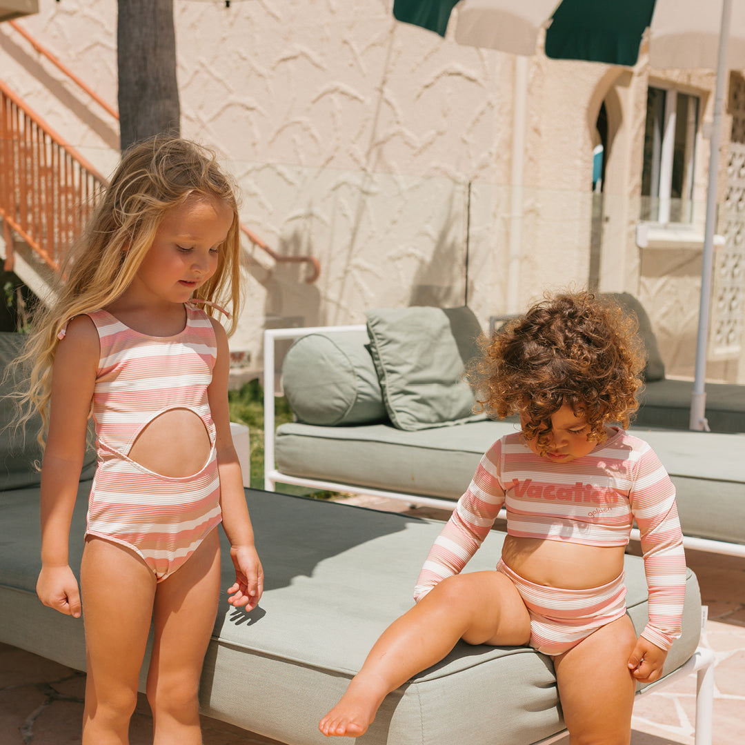 Vacation Cropped Swim Top Motel Pink Stripe