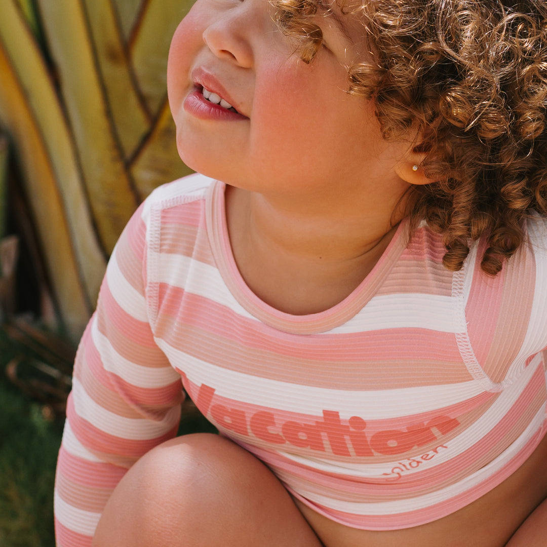 Vacation Cropped Swim Top Motel Pink Stripe