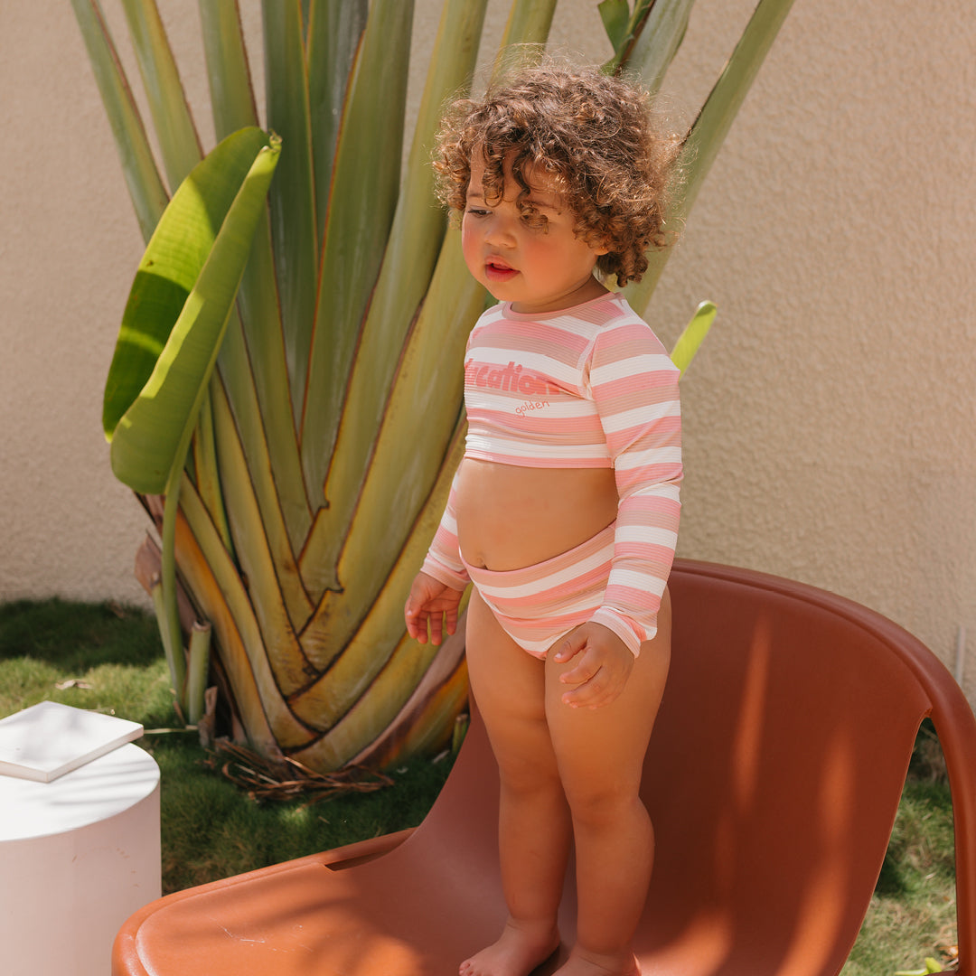 Vacation Cropped Swim Top Motel Pink Stripe