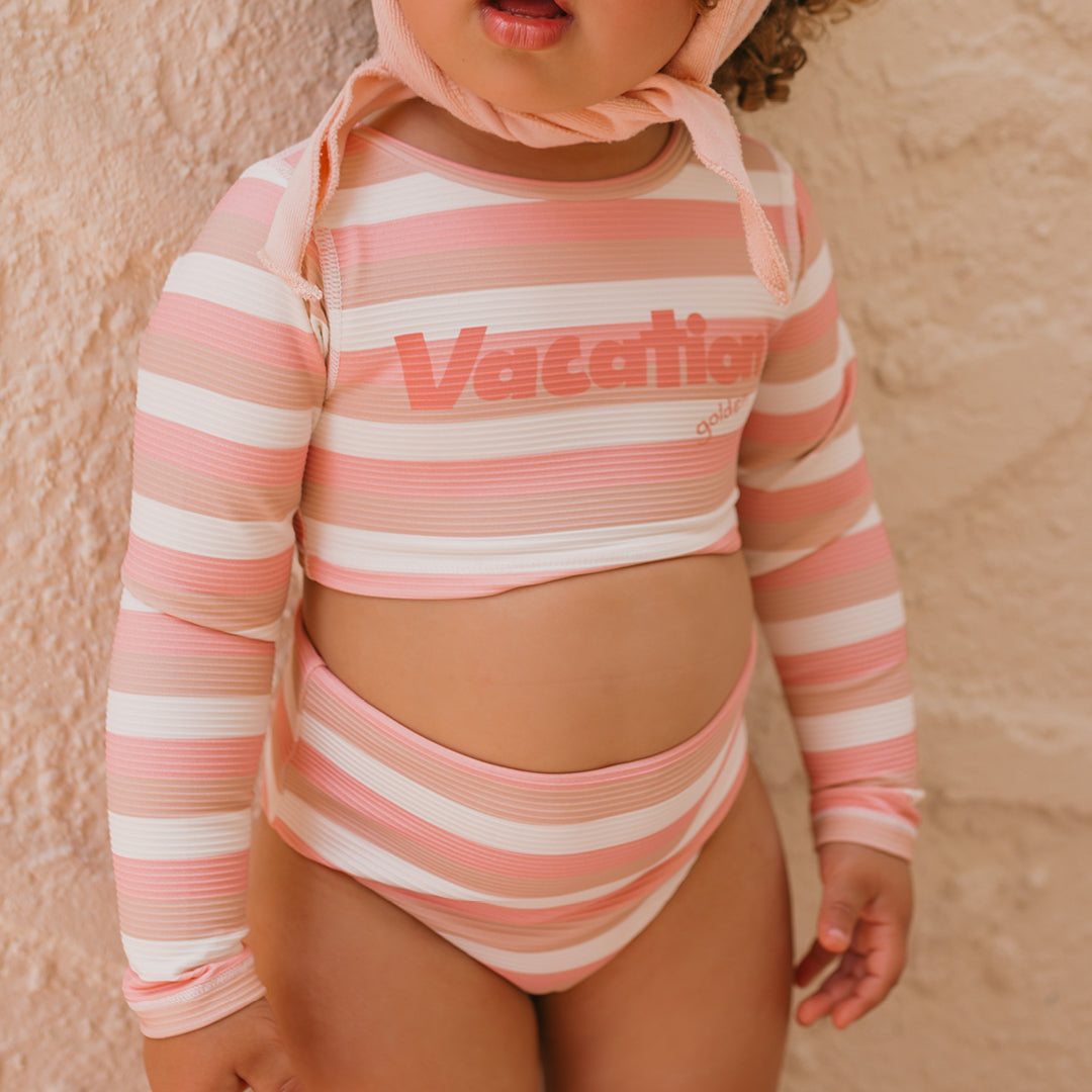 Vacation Cropped Swim Top Motel Pink Stripe